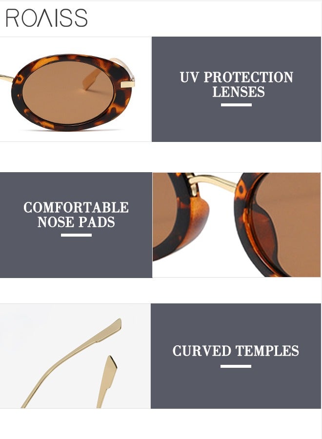 roaiss Retro Small Oval Sunglasses for Women Punk Eyewear Vintage Shades Sun Glasses UV400 Protection Sun Glasses with Brown Metal Frame, 48mm - Image 5