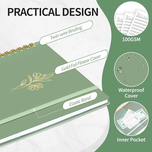 Blugool Accounting Ledger Book for Small Business Bookkeeping & Personal Use, Expense Tracker Notebook for Family Budget, Bookkeeping Record Book, Income and Expense Log Book - 8.4" x 6.1" (Green) - Image 2