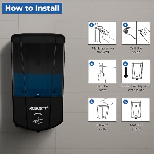 Robustt Automatic Sensor Soap Dispener 700ML | Black | Dispenser Wall Mount | Works on 4 AA Battery(Not Included) | Touchless Smart Sensor - Image 3