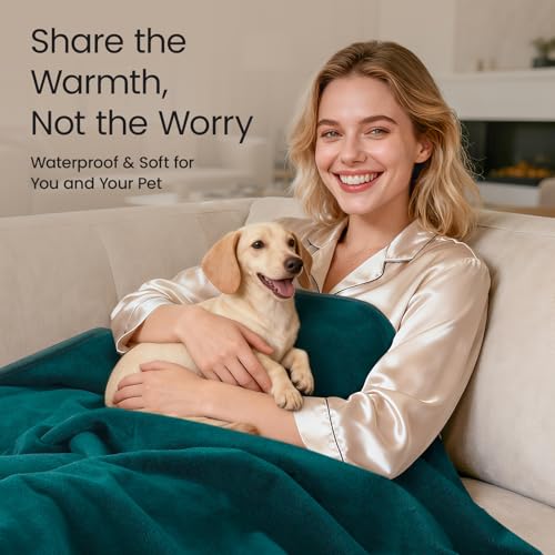 LOOBANI Waterproof Throw Blanket for Couch: Reversible Leakproof Couch Blanket 40" x 60", Soft Coral Fleece Bed Blanket Stain-Proof for Sofa Cover, Pet Accidents, Travel, Green - Image 4