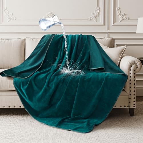 LOOBANI Waterproof Throw Blanket for Couch: Reversible Leakproof Couch Blanket 40" x 60", Soft Coral Fleece Bed Blanket Stain-Proof for Sofa Cover, Pet Accidents, Travel, Green - Image 1
