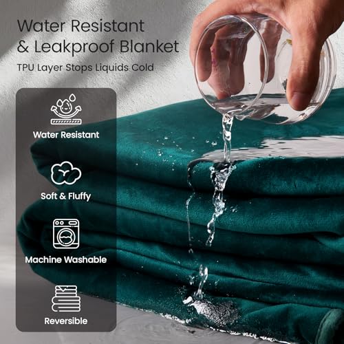 LOOBANI Waterproof Throw Blanket for Couch: Reversible Leakproof Couch Blanket 40" x 60", Soft Coral Fleece Bed Blanket Stain-Proof for Sofa Cover, Pet Accidents, Travel, Green - Image 2