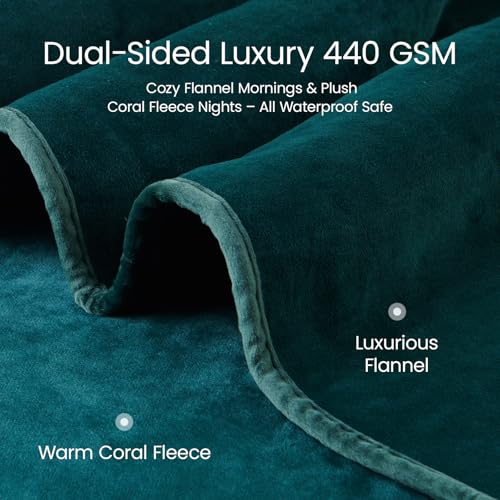 LOOBANI Waterproof Throw Blanket for Couch: Reversible Leakproof Couch Blanket 40" x 60", Soft Coral Fleece Bed Blanket Stain-Proof for Sofa Cover, Pet Accidents, Travel, Green - Image 3