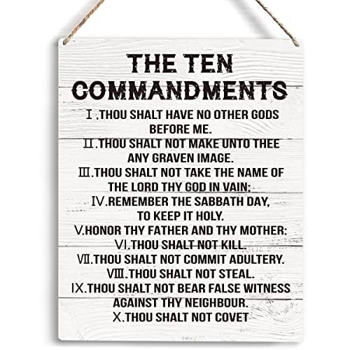 YCYD Inspirational Ten Commandments Wall Art,10 Commandments Wall Decor Poster, Christian Bible Verse Wall Art Religious Home Decor Rustic Wooden Hanging Sign for Living Room Bedroom Office 10x8 IN - Image 1