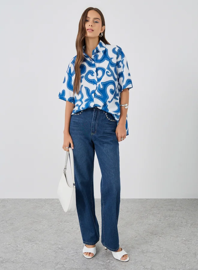 Take Two Take Two Printed Short Sleeve Oversized Shirt