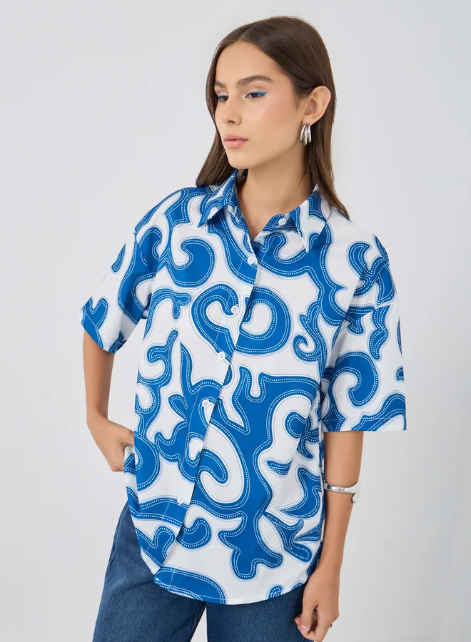 Take Two Take Two Printed Short Sleeve Oversized Shirt