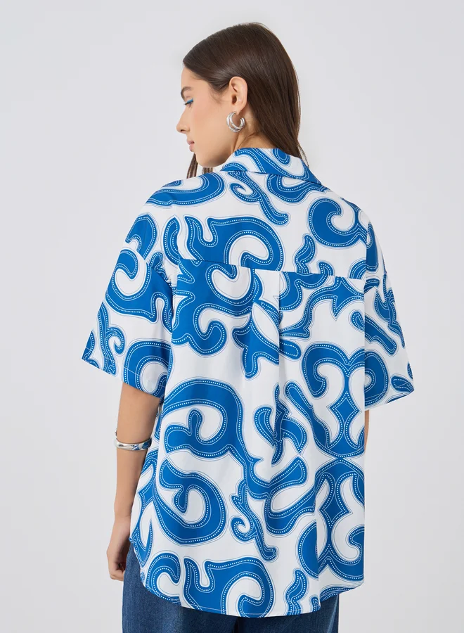 Take Two Take Two Printed Short Sleeve Oversized Shirt