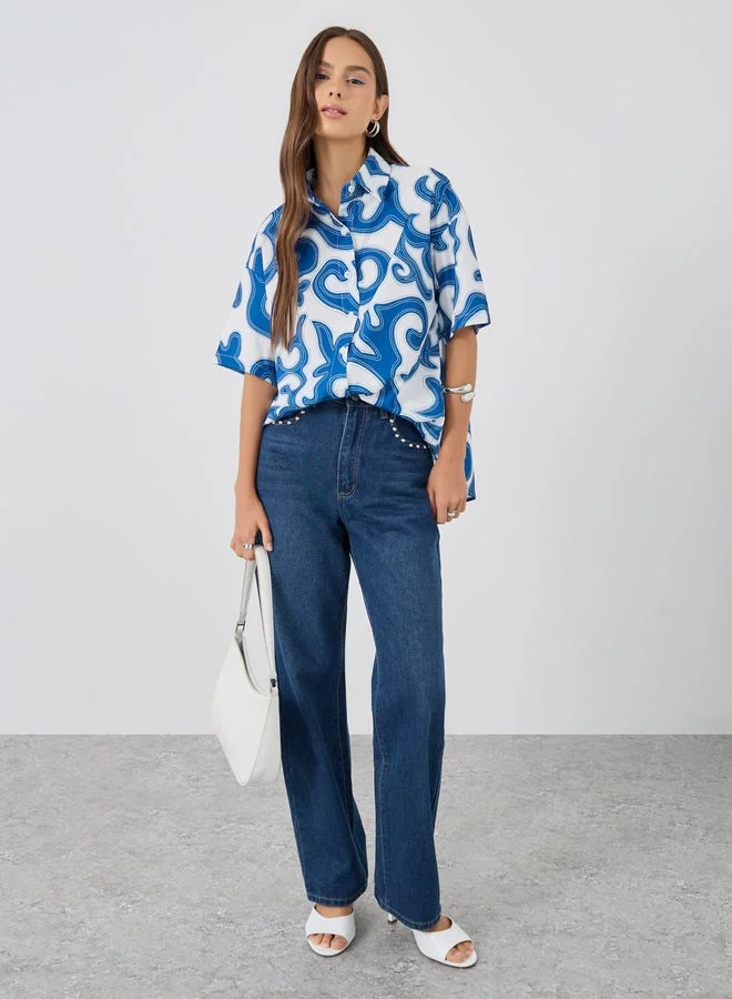 تايك تو قميص بأكمام قصيرة مطبوع مقاس كبير