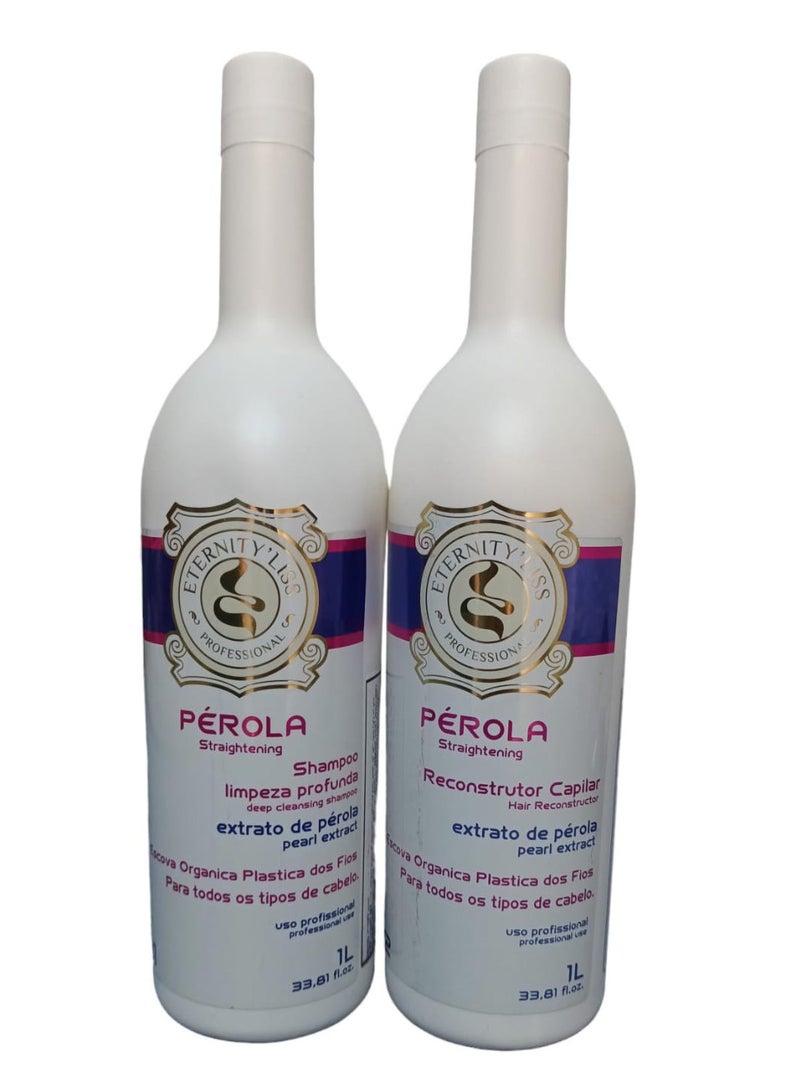 Perola Negra Kit Eternity Liss Progressive Organic Perola Formaldehyde Free Shampoo and Hair Restorer 2x1L  Eternity liss professional