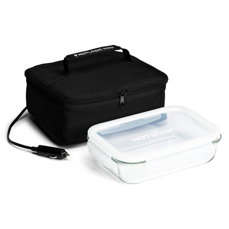 HOTLOGIC Mini Portable Electric Lunch Box Food Heater with Glass Container - Food Warmer and Heated Lunch Box for Adults Car/Home - Cook, Reheat, and Keep Your Food Warm - BLACK - 12V - Image 1