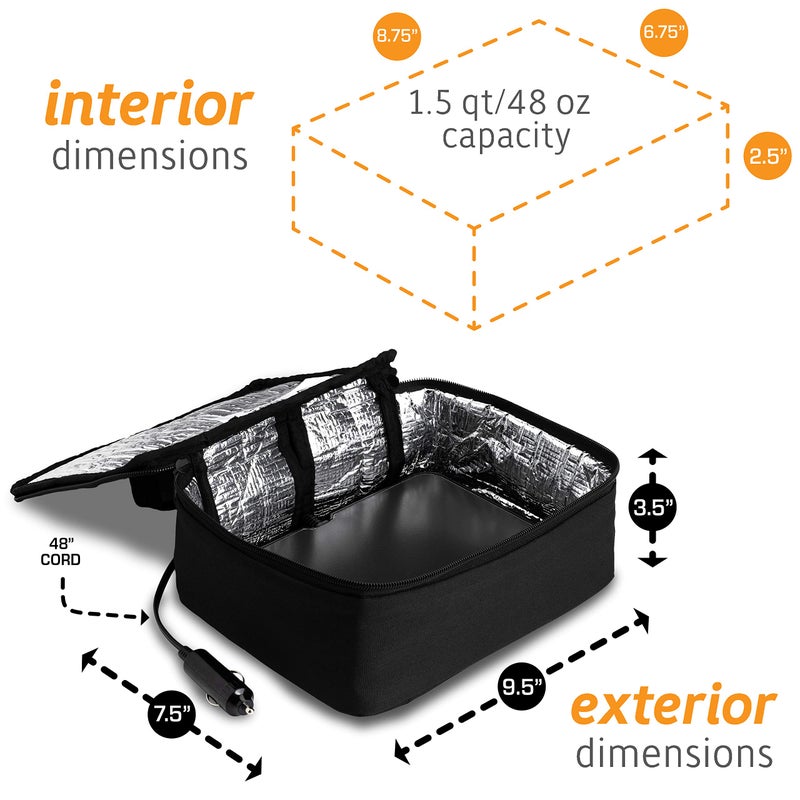 HOTLOGIC Mini Portable Electric Lunch Box Food Heater with Glass Container - Food Warmer and Heated Lunch Box for Adults Car/Home - Cook, Reheat, and Keep Your Food Warm - BLACK - 12V - Image 3