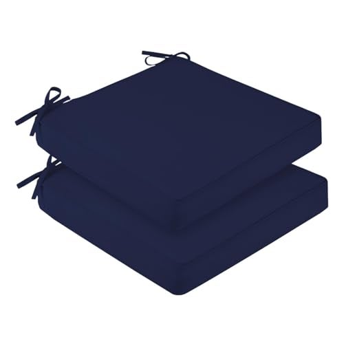downluxe Waterproof Outdoor Chair Cushions Set of 2 19 x 19 x 3 Patio Chair Cushion with NonSlip Ties Handle Square Outdoor Cushion for Patio Furniture with Removable Cover Navy - Image 1