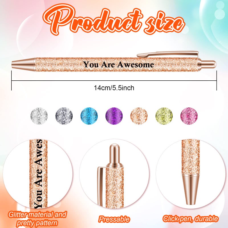 Geyee 7 Pcs Inspirational Pens glitter Motivational Quotes Encouraging Black Ink Pens Appreciation Gifts for Kids Students Women Men Office Supplies (Inspirational) - Image 2