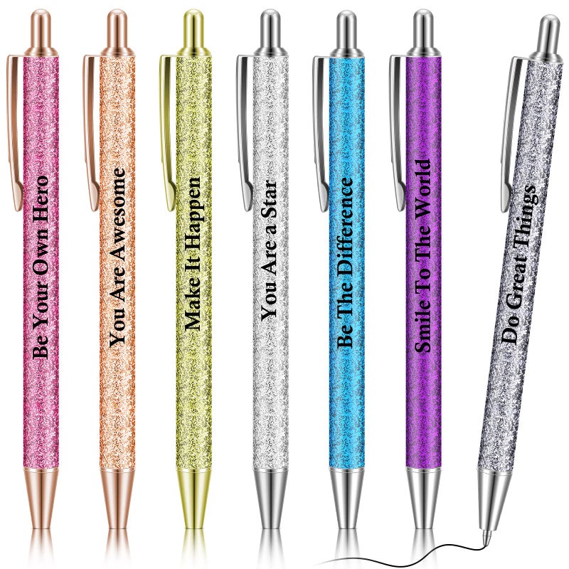 Geyee 7 Pcs Inspirational Pens glitter Motivational Quotes Encouraging Black Ink Pens Appreciation Gifts for Kids Students Women Men Office Supplies (Inspirational) - Image 1