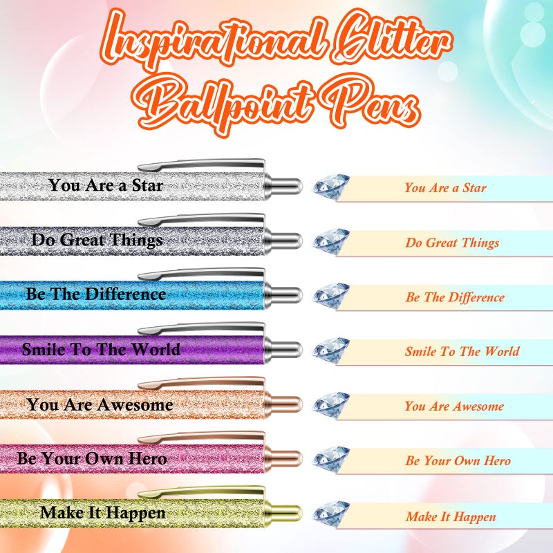 Geyee 7 Pcs Inspirational Pens glitter Motivational Quotes Encouraging Black Ink Pens Appreciation Gifts for Kids Students Women Men Office Supplies (Inspirational) - Image 3
