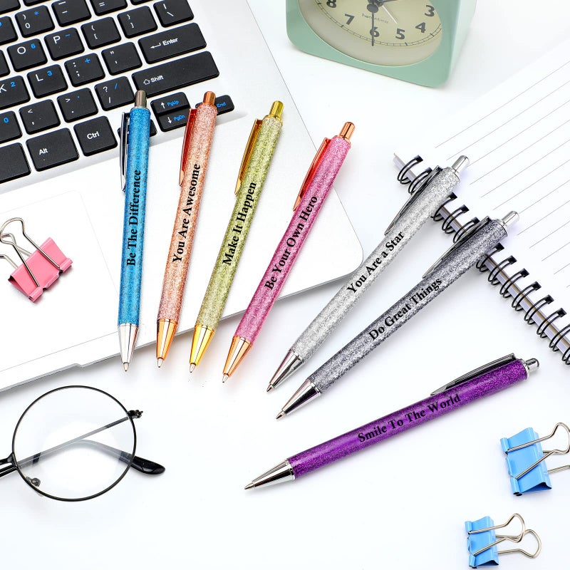 Geyee 7 Pcs Inspirational Pens glitter Motivational Quotes Encouraging Black Ink Pens Appreciation Gifts for Kids Students Women Men Office Supplies (Inspirational) - Image 5