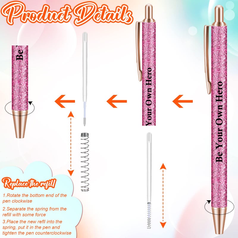 Geyee 7 Pcs Inspirational Pens glitter Motivational Quotes Encouraging Black Ink Pens Appreciation Gifts for Kids Students Women Men Office Supplies (Inspirational) - Image 4