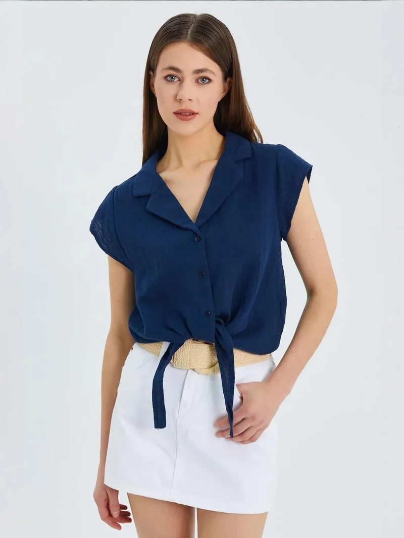 MixRay Mixray Crop Shirt with Bow Detail