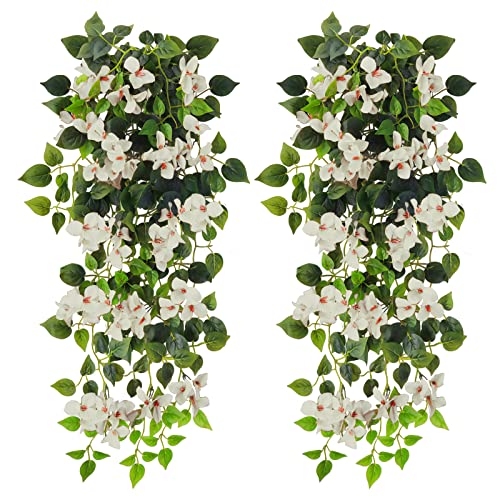 Elecxlink Fake Hanging Flowers Plants Bougainvillea Artificial,UV Resistant Faux Silk Flower Fabric Vine for Indoor Outdoor Garden Porch Eave Fence Wedding Wall Spring Summer Decor - Image 1