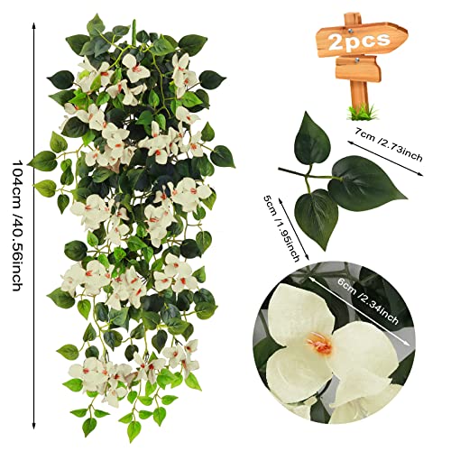 Elecxlink Fake Hanging Flowers Plants Bougainvillea Artificial,UV Resistant Faux Silk Flower Fabric Vine for Indoor Outdoor Garden Porch Eave Fence Wedding Wall Spring Summer Decor - Image 2