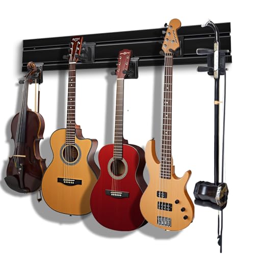 YCXYQ Black 5 Hooks Guitar Wall Mount Multiple Wall Hanging Aluminum Alloy Wall Rack Multifunctional Opening Adjustable Hook Guitar Bass Violin Erhu Hulusi Universal Display Rack - Image 1
