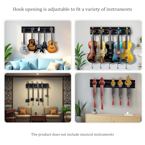 YCXYQ Black 5 Hooks Guitar Wall Mount Multiple Wall Hanging Aluminum Alloy Wall Rack Multifunctional Opening Adjustable Hook Guitar Bass Violin Erhu Hulusi Universal Display Rack - Image 3