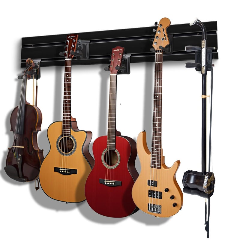 YCXYQ Black 5 Hooks Guitar Wall Mount Multiple Wall Hanging Aluminum Alloy Wall Rack Multifunctional Opening Adjustable Hook Guitar Bass Violin Erhu Hulusi Universal Display Rack - Image 2