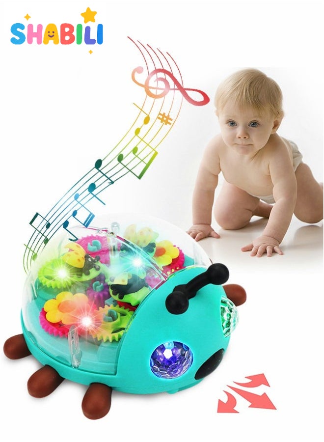 شبيلي لعبة الخنفساء الكهربائية بتروس شفافة، مع أضواء وموسيقى للأطفال من 6 إلى 24 شهرًا، لعبة زحف تعليمية تفاعلية لتنمية الحواس والحركة، مناسبة للأولاد والبنات - Image 1