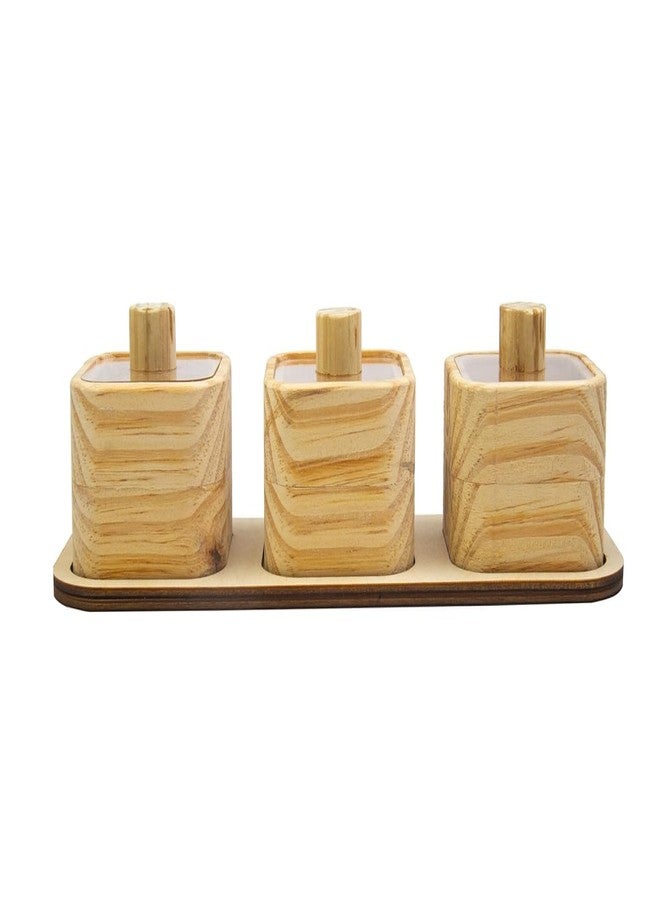 Keebori Wooden Square Spice Jars with Tray – Salt and Pepper Cellars with Clear Lids – Mini Masala Box Containers for Kitchen Dining or Kumkum Haldi Chawal Holder for Pooja Mandir (3) - Image 1