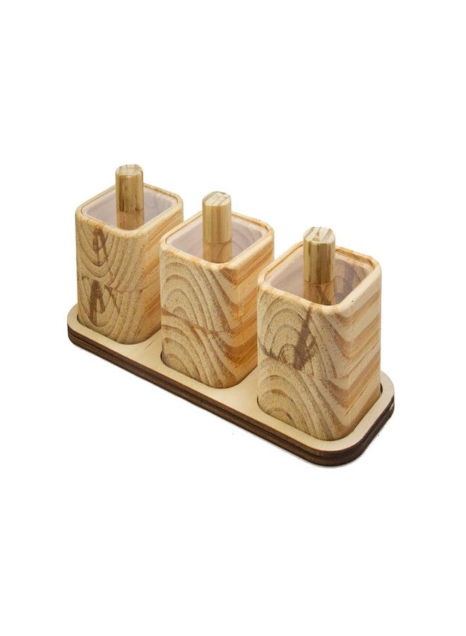 Keebori Wooden Square Spice Jars with Tray – Salt and Pepper Cellars with Clear Lids – Mini Masala Box Containers for Kitchen Dining or Kumkum Haldi Chawal Holder for Pooja Mandir (3) - Image 2