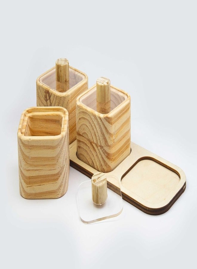 Keebori Wooden Square Spice Jars with Tray – Salt and Pepper Cellars with Clear Lids – Mini Masala Box Containers for Kitchen Dining or Kumkum Haldi Chawal Holder for Pooja Mandir (3) - Image 5