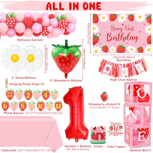 FengRise Berry First Birthday Decor Strawberry 1st Birthday Decorations for Girls with Balloon Arch Kit Berry First Theme Balloon Boxes Crown Strawberry Cake Toppers Photo Banner Girl 1st Party supplies - Image 5