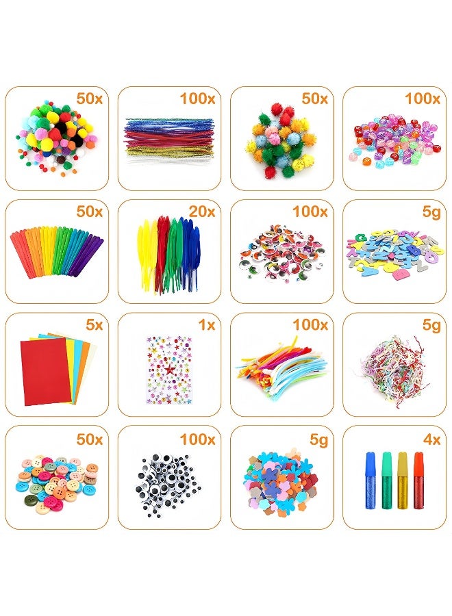 2000+ Pieces DIY Craft Kit with Storage Bag, Stickers, Feathers, Pom Poms for Kids Education - Image 2