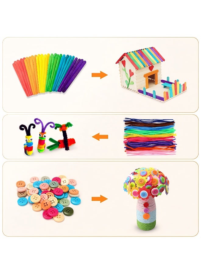 2000+ Pieces DIY Craft Kit with Storage Bag, Stickers, Feathers, Pom Poms for Kids Education - Image 3