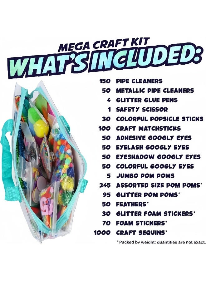 2000+ Pieces DIY Craft Kit with Storage Bag, Stickers, Feathers, Pom Poms for Kids Education - Image 4