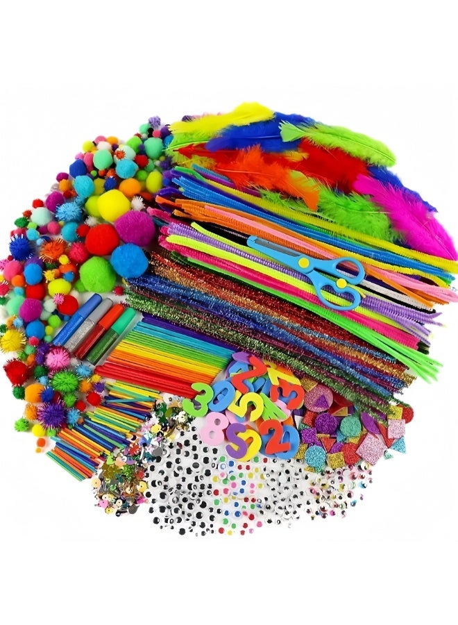 2000+ Pieces DIY Craft Kit with Storage Bag, Stickers, Feathers, Pom Poms for Kids Education - Image 5