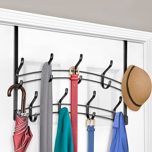 LYNK Professional Home Over the Door Hooks 18 Hook Over the Door Coat Rack Over the Door Hanger Hanging Towels or Clothes Bathroom Bedroom Laundry Room Lifetime Ltd Warranty Black - Image 1