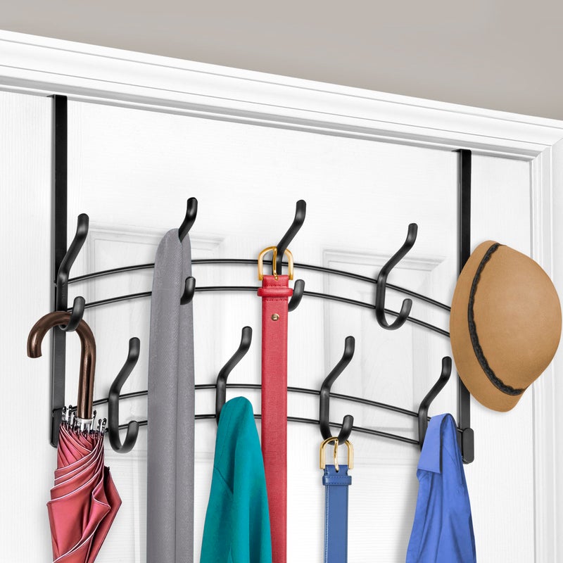 LYNK Professional Home Over the Door Hooks 18 Hook Over the Door Coat Rack Over the Door Hanger Hanging Towels or Clothes Bathroom Bedroom Laundry Room Lifetime Ltd Warranty Black - Image 2