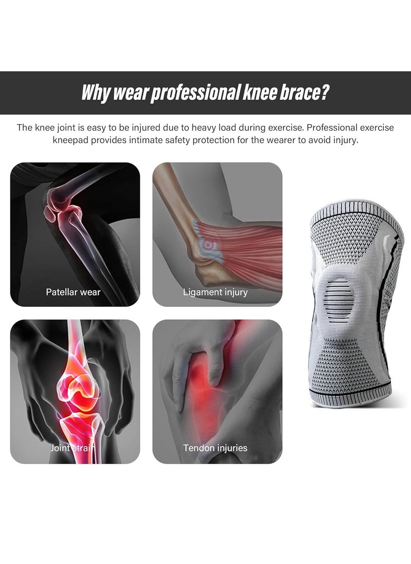 PYC 2 Pack Knee Braces for Knee Pain，Knee Compression Sleeves with Silicone Gel Spring Support,Knee Patella Pads Protector for Knee Pain Arthritis,Jogging,Sports,Meniscus Tear,Running，Men&Women  - Image 5