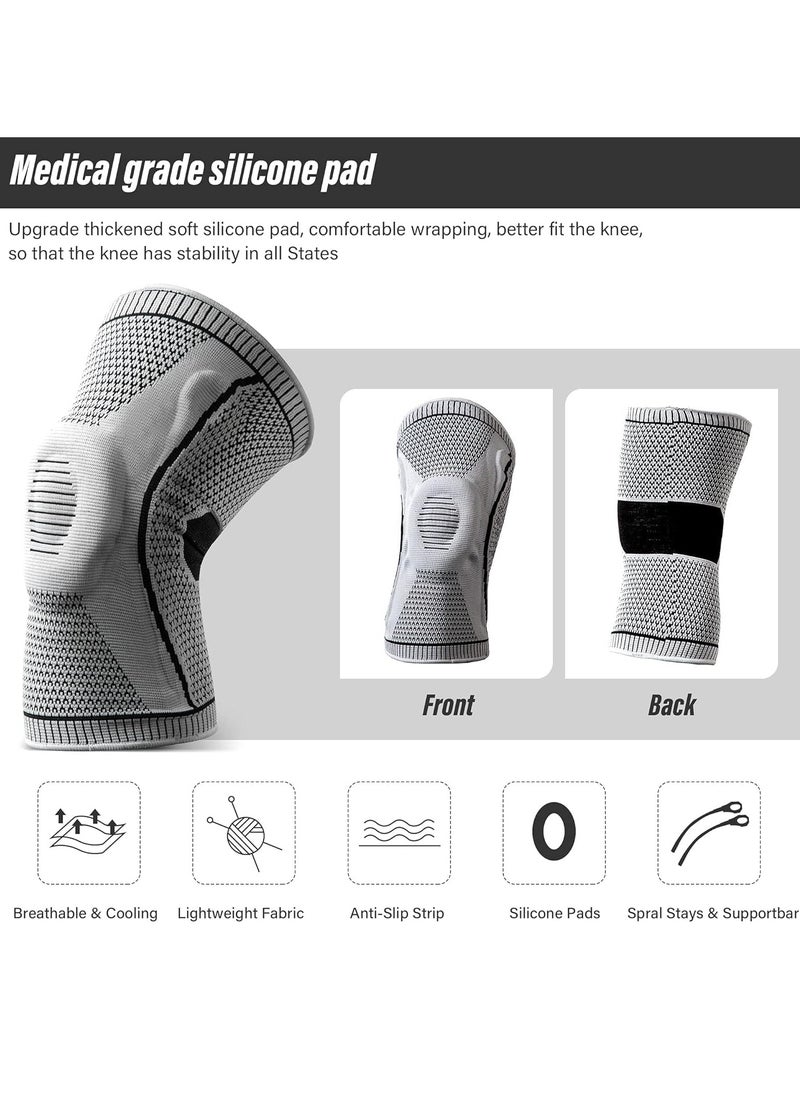 PYC 2 Pack Knee Braces for Knee Pain，Knee Compression Sleeves with Silicone Gel Spring Support,Knee Patella Pads Protector for Knee Pain Arthritis,Jogging,Sports,Meniscus Tear,Running，Men&Women  - Image 3