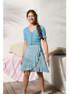 Tchibo Kids Girl Floral Print Midi Skirts, Turquoise  - Image 1