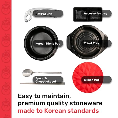 Captain Cranberry Korean Stone Pot Set 7piece 387oz with Hot Pot Grip Ttukbaegi Dolsot Korean Soup Bowl Ceramic Pots for Cooking Soup Pot Earthenware Claypot Bibimbap Ramen - Image 3