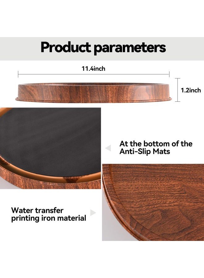 Lobolighting Round Decorative Serving Tray - Modern Farmhouse Style Handcrafted Wood Grain Color Metal Tray, Versatile Centerpiece for Coffee Table, Living Room, Dining or Entryway Home Decor - Image 4