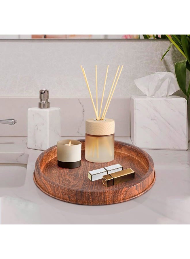 Lobolighting Round Decorative Serving Tray - Modern Farmhouse Style Handcrafted Wood Grain Color Metal Tray, Versatile Centerpiece for Coffee Table, Living Room, Dining or Entryway Home Decor - Image 5