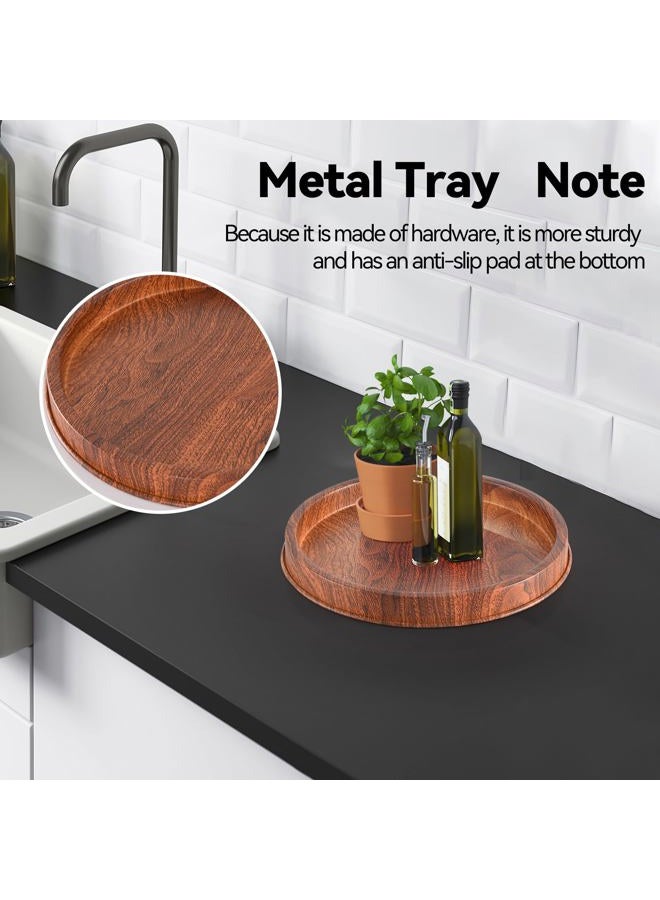 Lobolighting Round Decorative Serving Tray - Modern Farmhouse Style Handcrafted Wood Grain Color Metal Tray, Versatile Centerpiece for Coffee Table, Living Room, Dining or Entryway Home Decor - Image 2