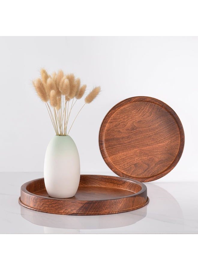 Lobolighting Round Decorative Serving Tray - Modern Farmhouse Style Handcrafted Wood Grain Color Metal Tray, Versatile Centerpiece for Coffee Table, Living Room, Dining or Entryway Home Decor - Image 3