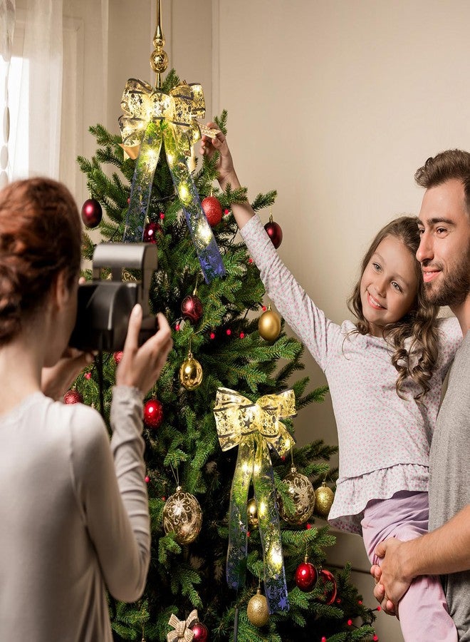 Mudder 2 Pieces Christmas Tree Bow LED Ribbon Silver Bows with Lights 13.7 x 9 Inch Large Christmas Trees Ornaments Trees Topper Decoration for Home Tree Wreaths Decoration (Yellow Lights) - Image 5