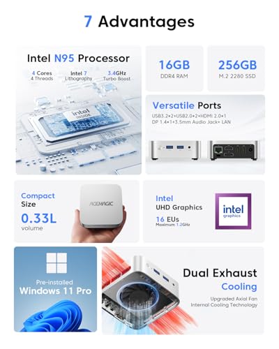 ACEMAGIC Mini Pc 11 Pro, Processor N95 (Beat N100/N150) up to 3.4 GHz Mini Computers, 16GB DDR4 256GB SSD, 4K Dual Display WiFi BT VESA Micro Small Pc for Business and Home, Mini Desktop - Image 2