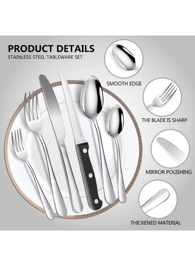 موثوقية التنبؤ 48 قطعة طقم أدوات مائدة من الفولاذ المقاوم للصدأ، أدوات مطبخ منزلية، 8 شوكات عشاء، 8 شوكات سلطة، 8 سكاكين عشاء، 8 سكاكين ستيك، 8 ملاعق عشاء، 8 ملاعق شاي، 8 ملاعق شاي - Image 3