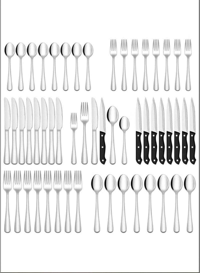 موثوقية التنبؤ 48 قطعة طقم أدوات مائدة من الفولاذ المقاوم للصدأ، أدوات مطبخ منزلية، 8 شوكات عشاء، 8 شوكات سلطة، 8 سكاكين عشاء، 8 سكاكين ستيك، 8 ملاعق عشاء، 8 ملاعق شاي، 8 ملاعق شاي - Image 1